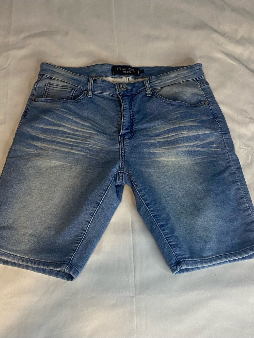 Men's Vintage Wash Blue Denim Jean Shorts Size 34.